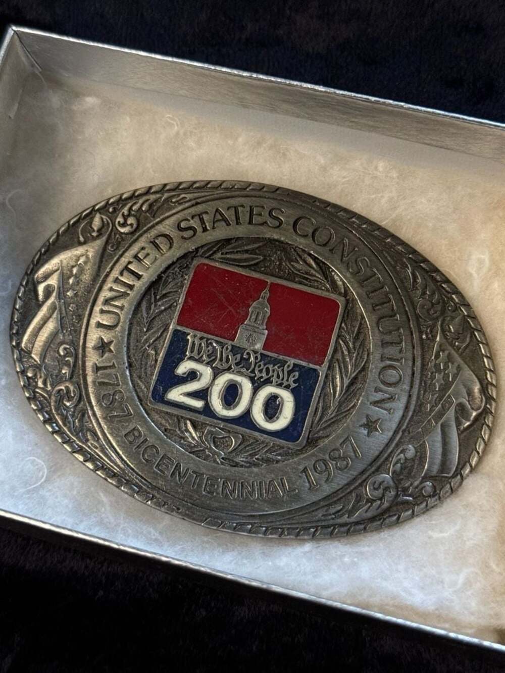 Vintage 1987 United States Constitution Bicentennial Commemorative Belt Buckle b